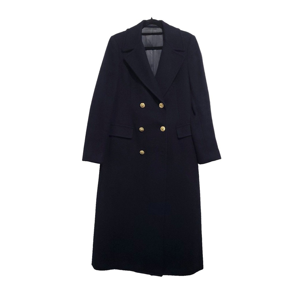Double Breasted Wool Long Coat Brooks Brothers 10R Navy Blue Gold Eagle Buttons